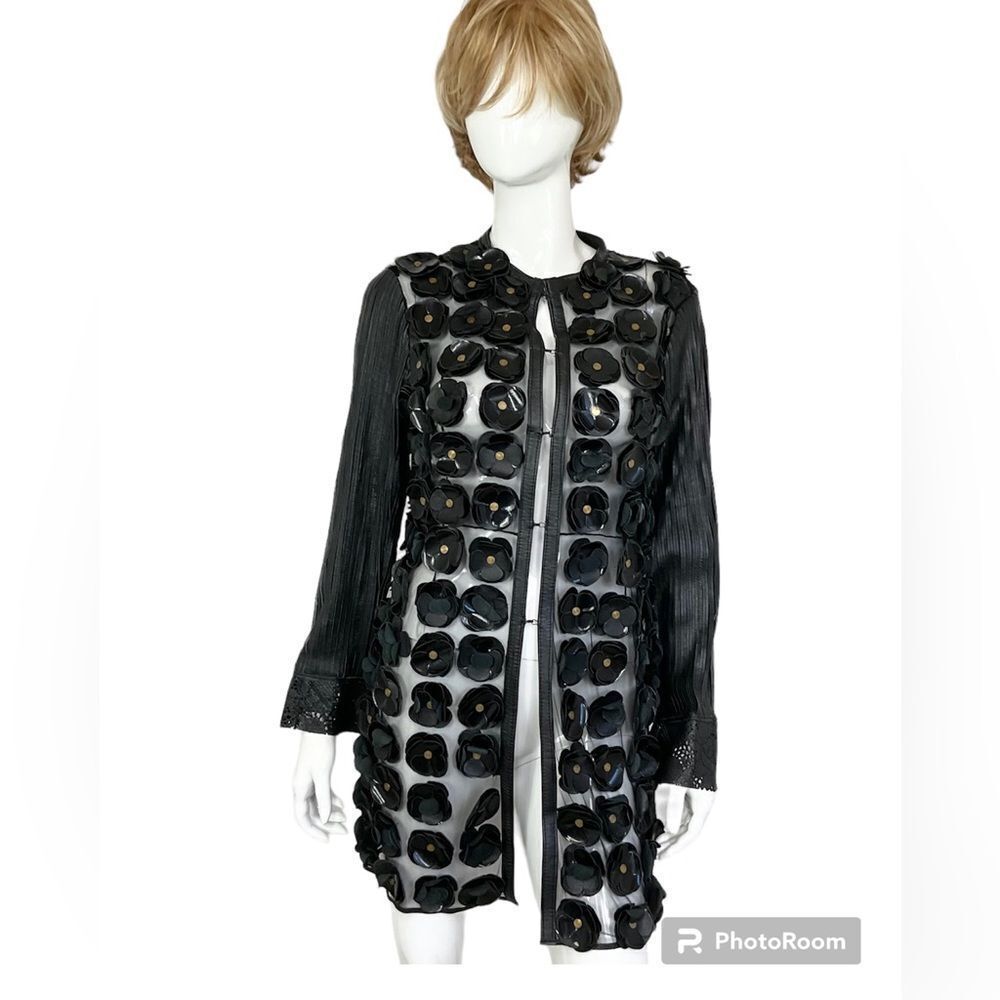 Caban Romantic Black 3d Flowers & Studs Laser Cut Leather Jacket S
